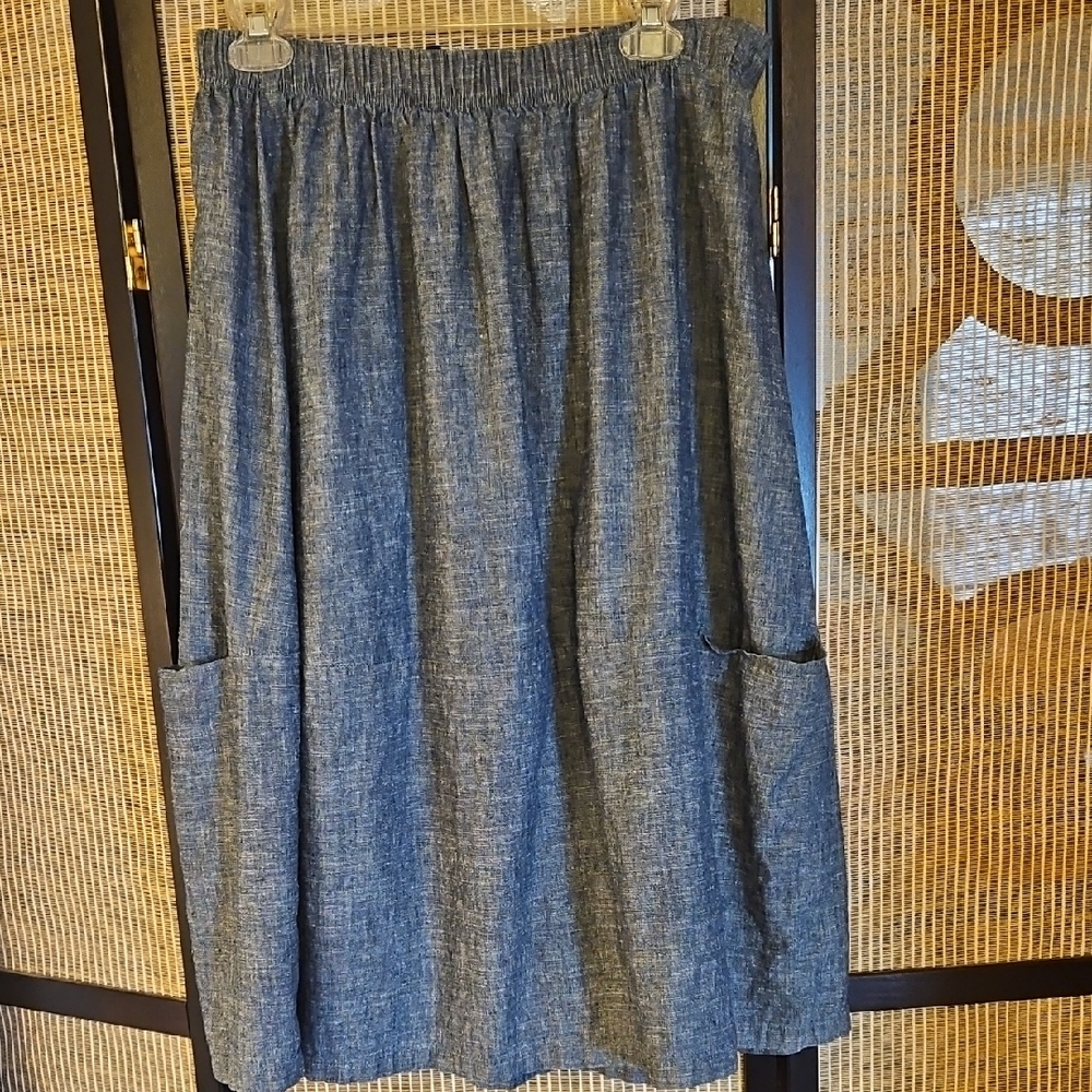 Eileen Fisher Linen Chambray Style Midi Skirt